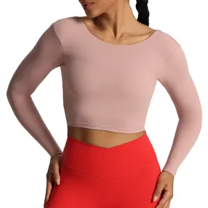 Aoxjox Women's Long Sleeve Emma Twist Back Workout Crop T Shirt Top