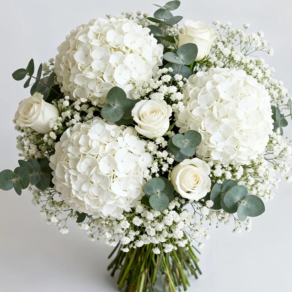 Elegant White Artificial Flower Bouquet Hydrangea Rose Baby's Breath Eucalyptus Artificial Flower Arrangement