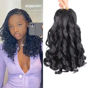 French Curly Braiding Hair 14 Inch 8 Packs Curly Braiding Hair Pre Stretched for Box Braids French Curls Crochet Braids Bouncy Loose Wavy Braiding Hair Extensions(14 Inch, 1B)