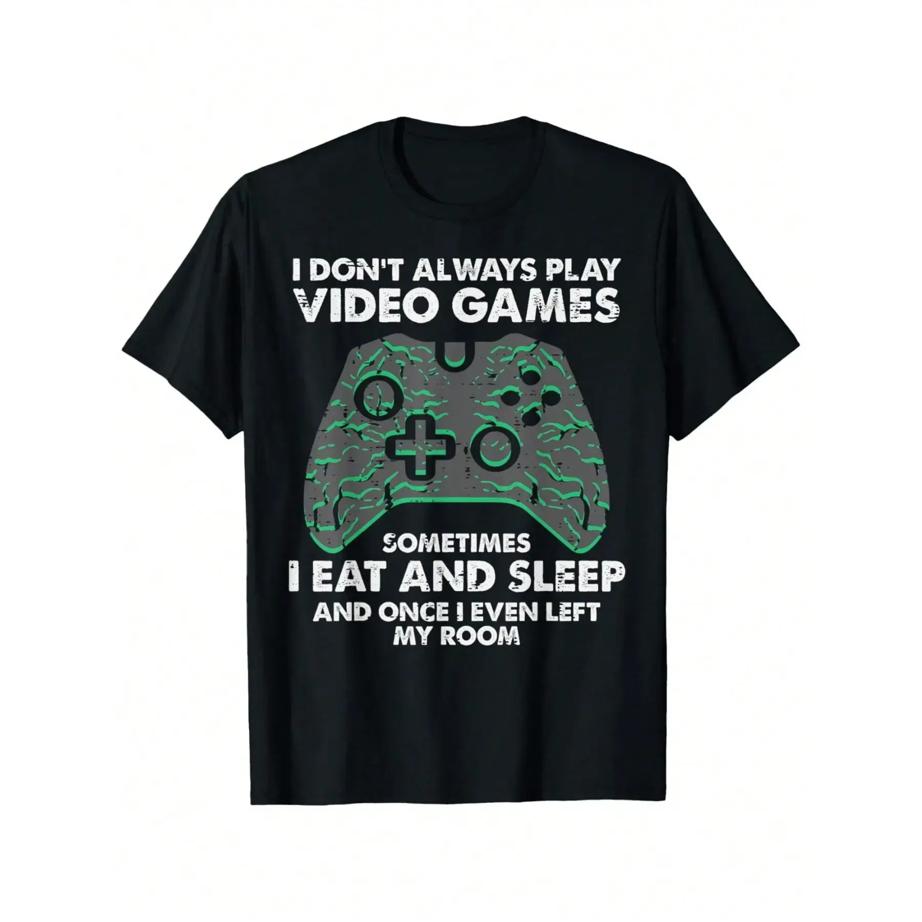 Funny Gamer T-Shirt for Men - 'I Don't Always Play Video Games' Graphic,  Breathable & Soft Casual Street Style Hip Hop Tee, Black with Green Game Controller Design