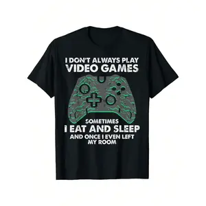 Funny Gamer T-Shirt for Men - 'I Don't Always Play Video Games' Graphic,  Breathable & Soft Casual Street Style Hip Hop Tee, Black with Green Game Controller Design