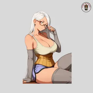 Silver Hair Anime Girl Sticker, Glasses Waifu Vinyl Decal, Sexy Manga Style Laptop Sticker