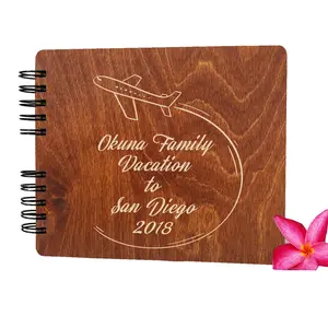 Vacation Wooden Album Scrapbook Travel Journal Unique Rustic Engraved Wood Photo Gift for Family Album Book Photo Scrapbook