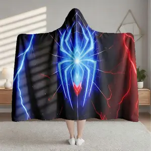 1 Piece Spider Lightning Logo Hooded Blanket, Digital Printed Flannel Fleece Blanket, Wearable Hooded Throw, Soft Warm Blanket, Soft Cozy Blanket, Ideal for Sofa, Home Leisure, Air Conditioning Nap, Office Bed or Camping & Travel