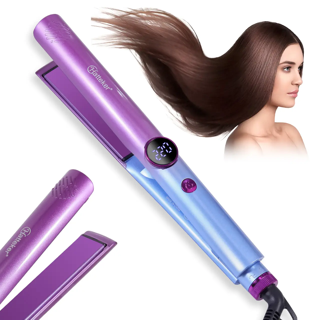 Hatteker 2 in 1 Hair Straightener and Curling Iron, Professional Dual Use Flat Iron for All Hair Types, Adjustable Constant Temperature with LED Digital Display, Anti-Scald Safe Hair Styling Tool