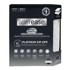 Allerease Queen Platinum Zip-Off Plush Top Waterproof Allergen and Bedbug Barrier Mattress Protector: Hypoallergenic, Fits 17" Depth