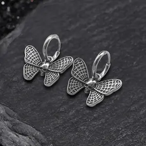 GTHIC 1 Pair Stainless Steel Vintage Butterfly Skull Hoop Earrings for Women Birthday Personalized Gothic Mother's Day Gift