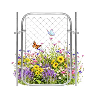 32" W x 46" H, Adjustable Chain Link Fence Gate with Posts, Galvanized Metal Outdoor Fence Gate Kit, Heavy Duty Chain Link Gate for Backyard, Yard, Garden & Farm,DIY Installation,Silver