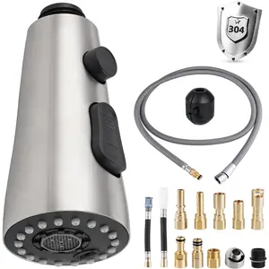 Stainless Steel Kitchen Faucet Head Replacement Set Compatible with Moen/Delta/Kohler/Grohe/Hansgrohe, Pull Down Kitchen Sink Sprayer Set, 67in Hose and 14.1oz Weight Ball, Brushed Nickel