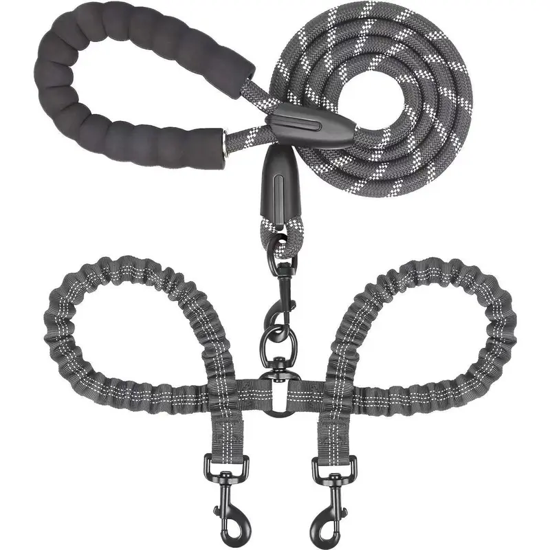 2-in-1 Swivel Dual Dog Leash - 360-Degree Rotating Anti-Entanglement Dual Lead, Aircraft Nylon, Anti-Choke, Weatherproof, Extreme Durability, For 20-150lbs Medium & Large Dogs (No-Pull Harness & Collar Compatible Accessory), Swivel Leash