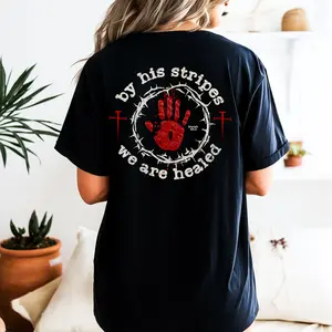 By His Stripes Women's Casual Rock Tee Short Sleeve Crew Neck Medium Length Boldly Slogan Stripes 100% BCI Cotton Summer Top