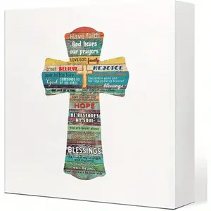 Inspirational Christian Wooden Box Sign Desk Decor, Cross Sign Have Faith God Hears Wood Block Sign, Religious Scripture Plaques Desk Decorations for Women Men 5x5 inch