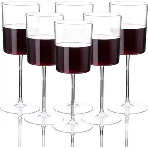 12 Pack Clear Plastic  Glasses - 14Oz Plastic  Glasses with Stem - Disposable Stemmed  Glass for Parties & Weddings & Outdoor