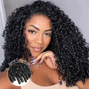 Mscoco Human Hair Half Wig Burmese Curly Wig With Spiral Curly Ends Flip Over