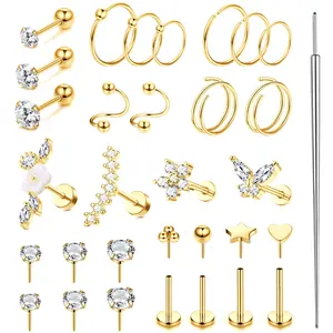 MILACOLATO Hypoallergenic Cartilage Earrings Stud Hoop for Women 16-20G Surgical Steel Tragus Earrings Push in Nose Studs Threadless Flat Back Earrings Lip Labret Daith Conch Helix Piercing Jewelry