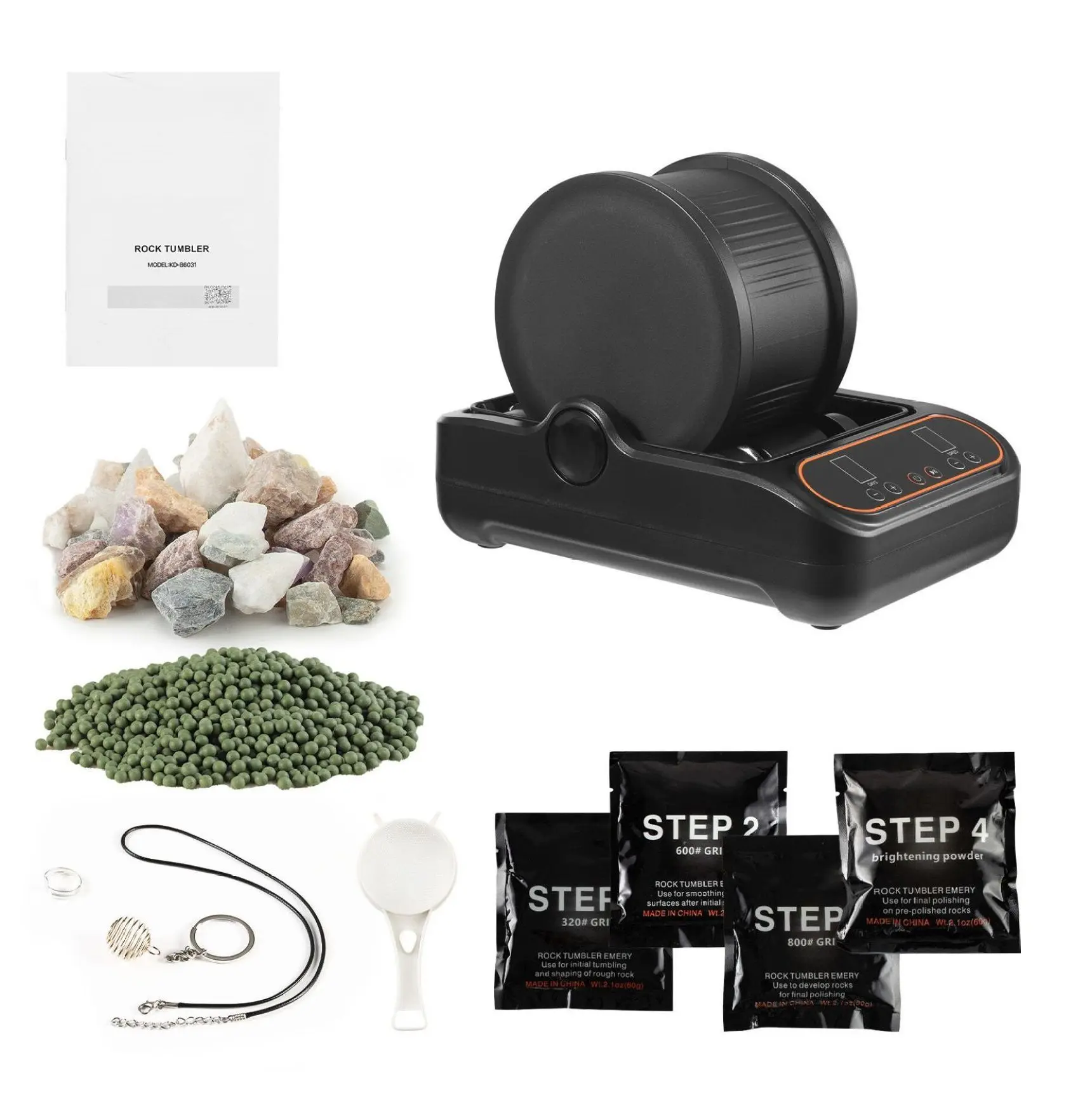 Rock Tumbler 3lb, Rock Polishing Machine Kit, 4-Speed Timer, PC Noise Reduction, TPU Drum, Quiet Operation, Gem Polisher for Beginners & Lapidary Default