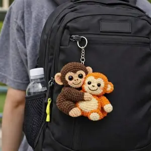 Viral Crochet Monkey Punch Keychain, Crochet Monkey Keychain, Amigurumi Monkey Keyring, Cute Handmade Gift, Mini Crochet Plush