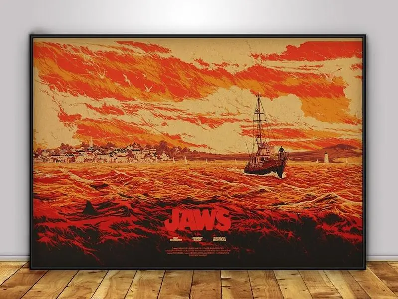 Jaws Movie Wall Art, Chief Brody and Great White Shark Poster