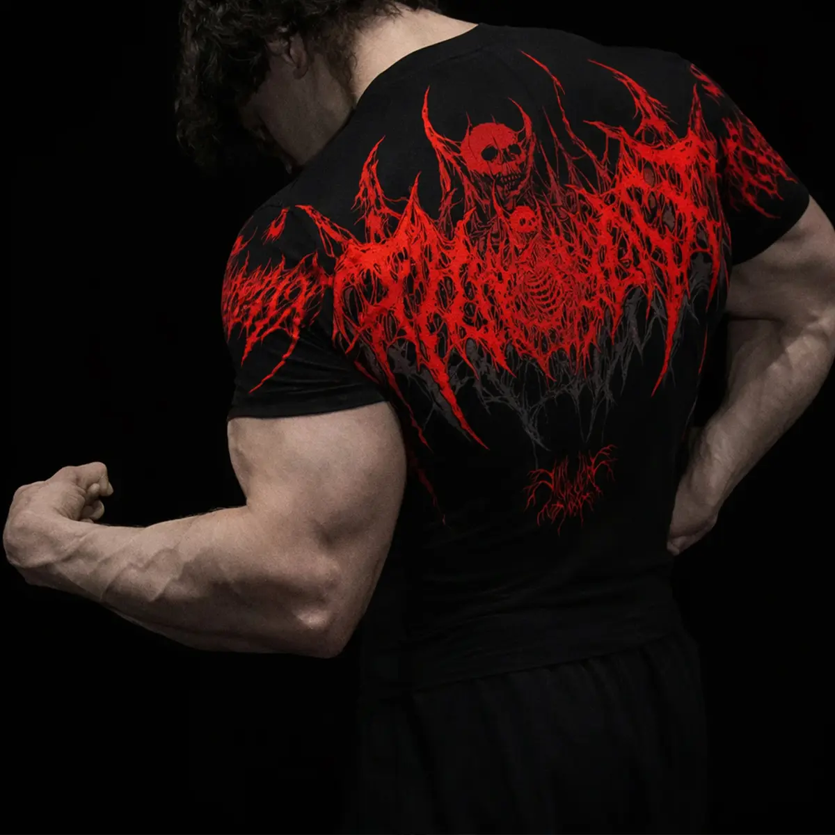 Men’s crewneck short-sleeve athletic T-shirt/tank top with skull graphic print; fitness apparel; running shirt/tank top; men’s tops
