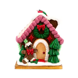 Small Gingerbread House | Pink & Tan Roof | Clay Art Originals