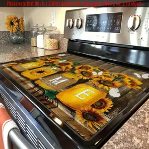 1pc Heat-Resistant Stove Top Protector Mat - Rustic Farmhouse Kitchen Countertop Protector with Vintage Floral design (Sunflowers, Mason Jar, Butterfly) - Heavy Duty Polyester Mat for Gas Easy Clean Kitchen Decor Mat, Rustic Sunflower Design