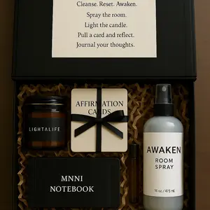 Awaken Awakening Kit - Mindful Living Set with Soy Candle Room Spray Affirmation Cards & Guided Journal for Meditation Relaxation