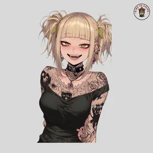 Goth  Himiko Toga Waifu Tattoo Style Sticker Sticker, Anime Smile Villain Girl Decal