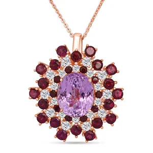 AAA Patroke Kunzite and Multi Gemstone 11.50 ctw Blooming Radiance Pendant Necklace in 18K Vermeil Rose Gold Over Sterling Silver 20 Inches Christmas Gifts