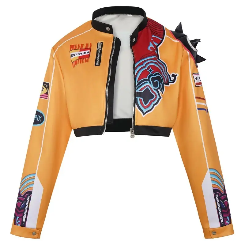 Anime KPOP Demon Cosplay Costume Jacket Short Girls Women Hunters Zipper Coat Outwear Halloween Stage Performance Wear Crop Top