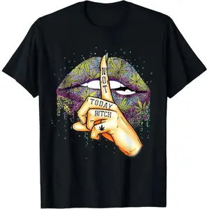 Unisex Cannabis Lips Graphic T-Shirt Retro Weed Lips Casual Streetwear Tee For Women Men
