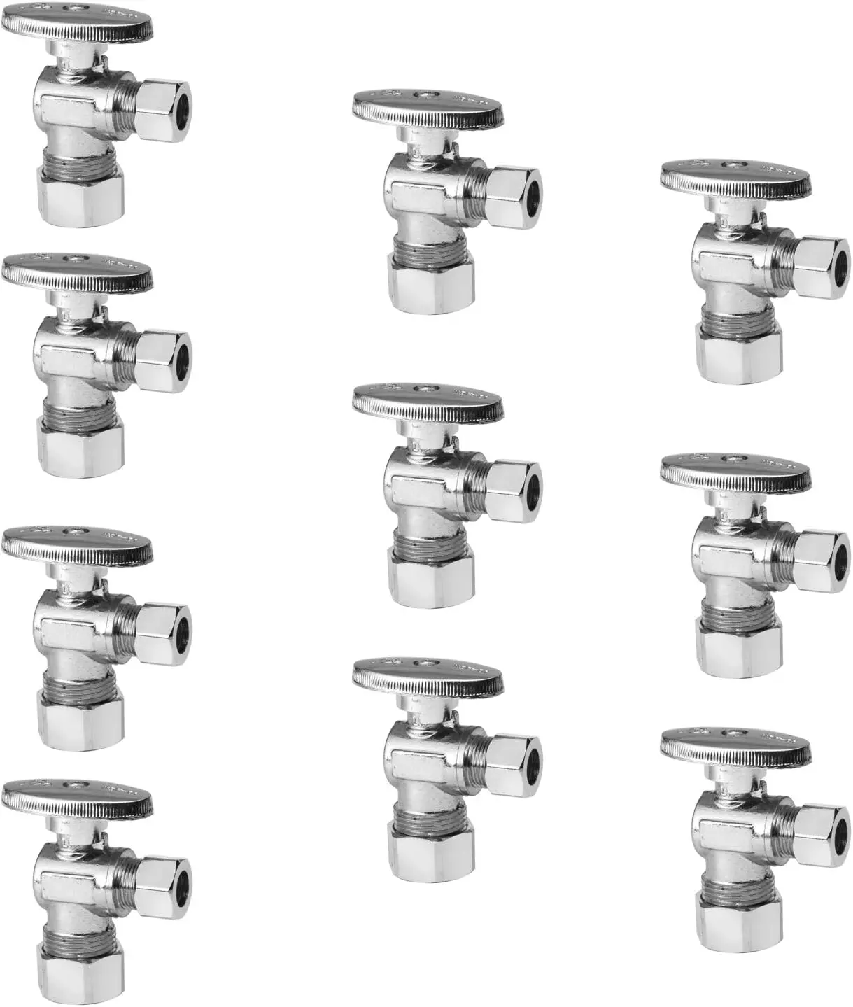 10-Pack  Angle Stop Valve 1/2" Nominal (5/8" OD) Compression x 3/8" OD, 1/4-Turn,(VALVE116-10PCS)