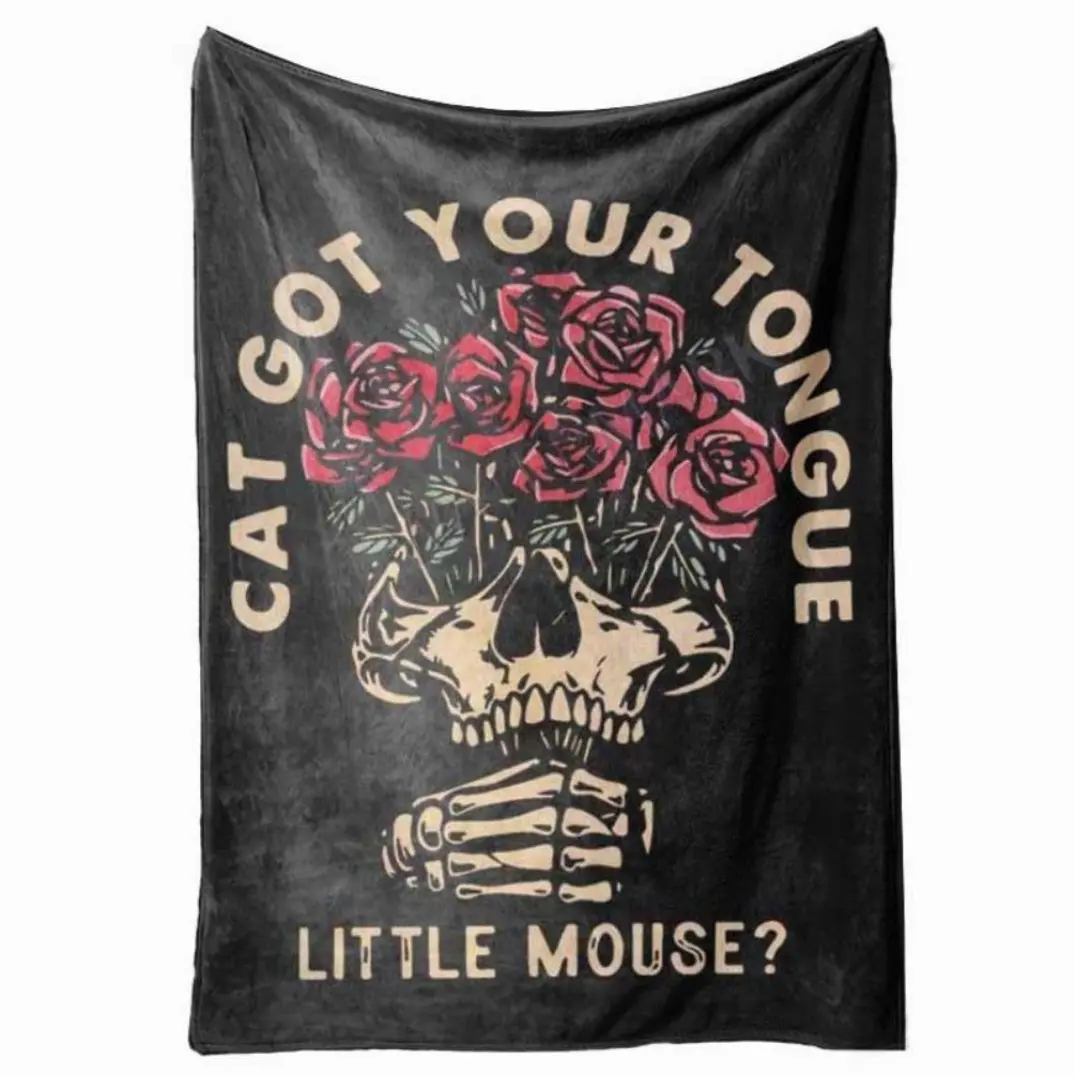 Unforgettable Adeline Vintage Zade Gothic Flannel Throw Blanket - Breathable Soft, Lightweight Washed, Skull and Rose Design, Machine Washable, All-Season Comfort, Ideal for Sofa/Bed, Polaris Blanket, Breathable Soft Blanket, Flannel Throw Blankets