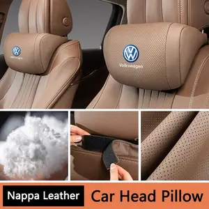 Luxury Nappa Leather Car Seat Headrest, Soft and Fluffy Neck Pillow, for Volkswagen Vw Passat Santana Touareg Tiguan Golf Bora Jetta Beetle Scirocco