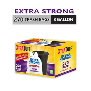 Disposable Drawstring Garbage Bags, 270-Piece Boxed Set, 8 Gal Capacity, Puncture & Tear Resistant, Lemon Mint Scented Kitchen Trash Bags for Home Care Supplies