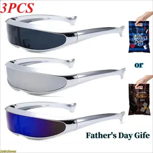 3-pack of trendy 2026 Y2K futuristic sunglasses – unisex cyberpunk surround-style protective glasses, metallic space-age style glasses, ideal for rave parties, music festivals, street style, cycling, and Father's Day gifts.,summervibes