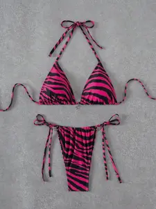 Zebra Pattern Star Pendant Bikini Set Simple Fashion Casual Daily, Summer Beach Vacation
