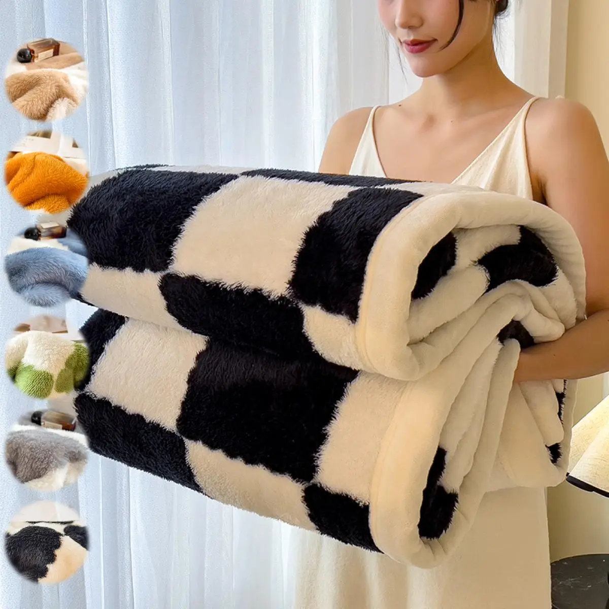 Plaid Pattern Blanket, 1/2 Counts 350GSM Soft Comfortable Warm Throw, Air-conditioned Room Warm Nap Blanket for Home Office Travel