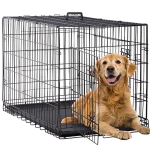 BestPet Folding Dog Crate with Divider and Tray, Black