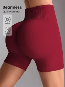 Women's Solid Color Yoga Compression Shorts, Outdoor Fitness Shorts, Comfortable Breathable Design, Suitable for Gym and Daily Wear