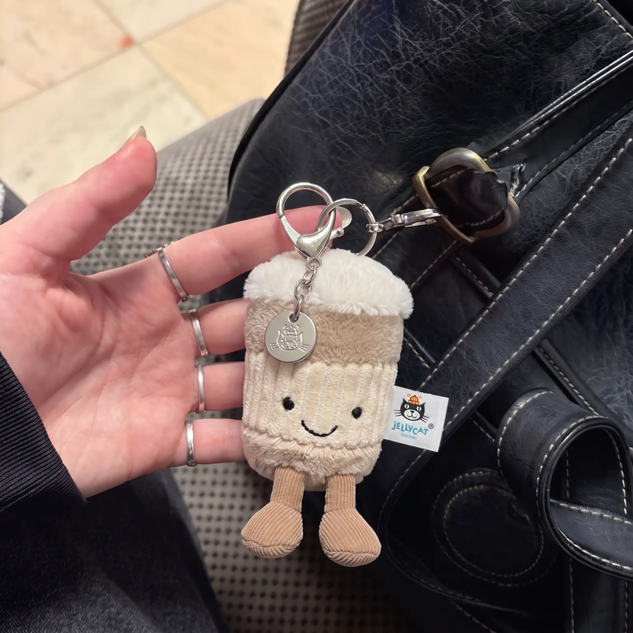 Jelly Cat Plush Bag Charm Collection, Adorable Plush Keychain, Cute Soft Coffee Bag Accessory, Adorable Cloud Gift for Her, Bag Charm