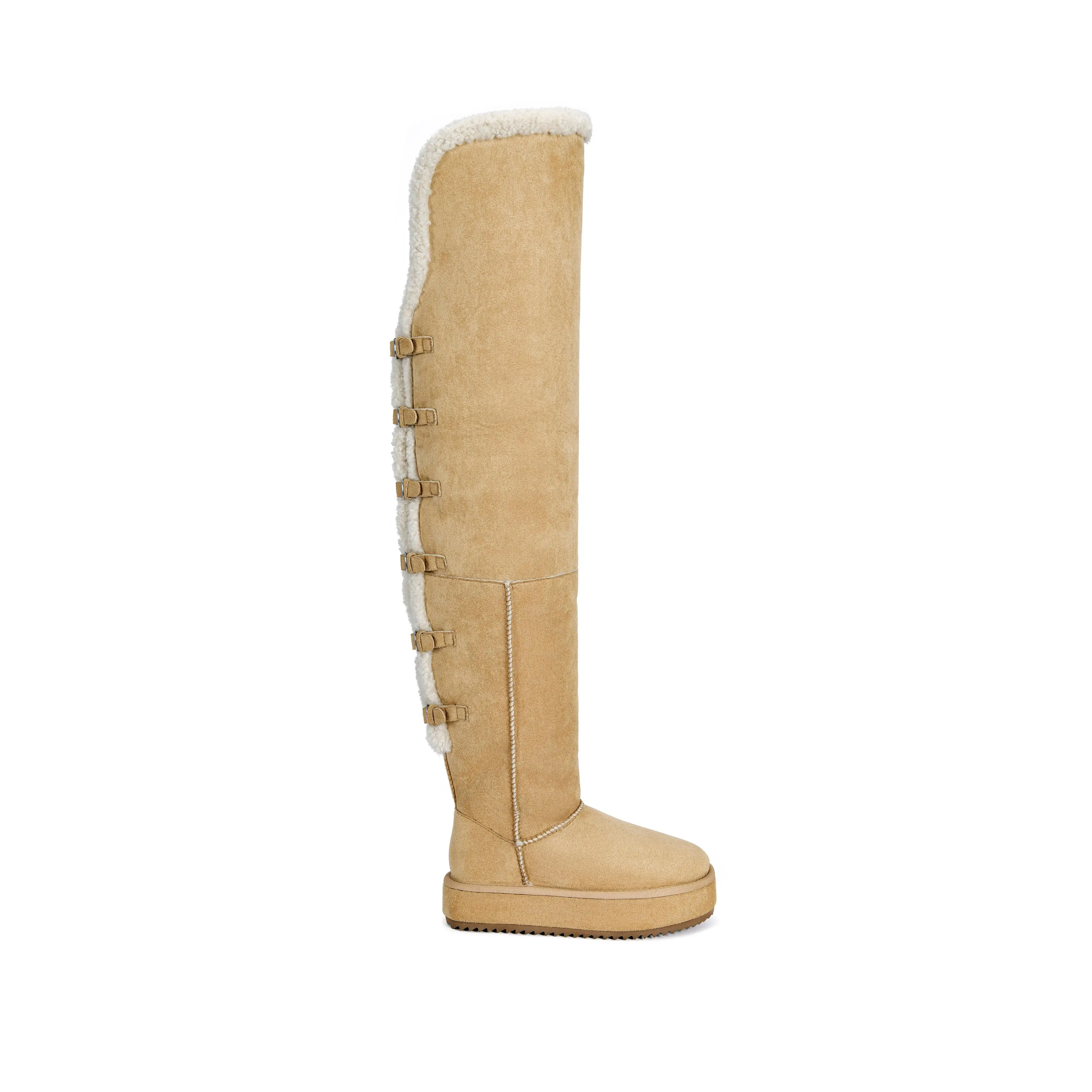 SHEA-SAND FLATFORM BOOT WITH FUR TRIM