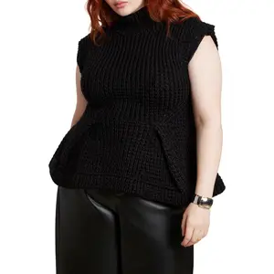 ELOQUII Women's Plus Size Turtleneck Peplum Sweater Vest