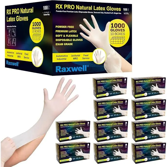 Disposable Latex Gloves 8.5 Mil, Powder-Free, Puncture Resistant, Medical & Food Safe, Heavy-Duty Examination, High Tactile Sensitivity | 1000 count