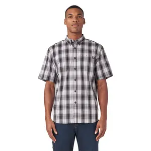 Dickies Men's Short-Sleeve Checkered Poplin Casual Button Collared Shirt - Relaxed Fit, Pencil Pocket, Hemmed, Spandex Blend, Business Casual Menswear, Mens Shirts, Checkered Shirt