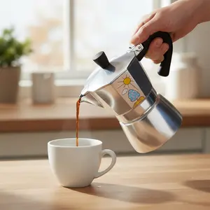 Any Morning Espresso Stovetop Moka Pot, 6 Cup Italian Coffee Maker, Aluminum, PBA Free, 8 Oz, 6 Expresso Cups Silver