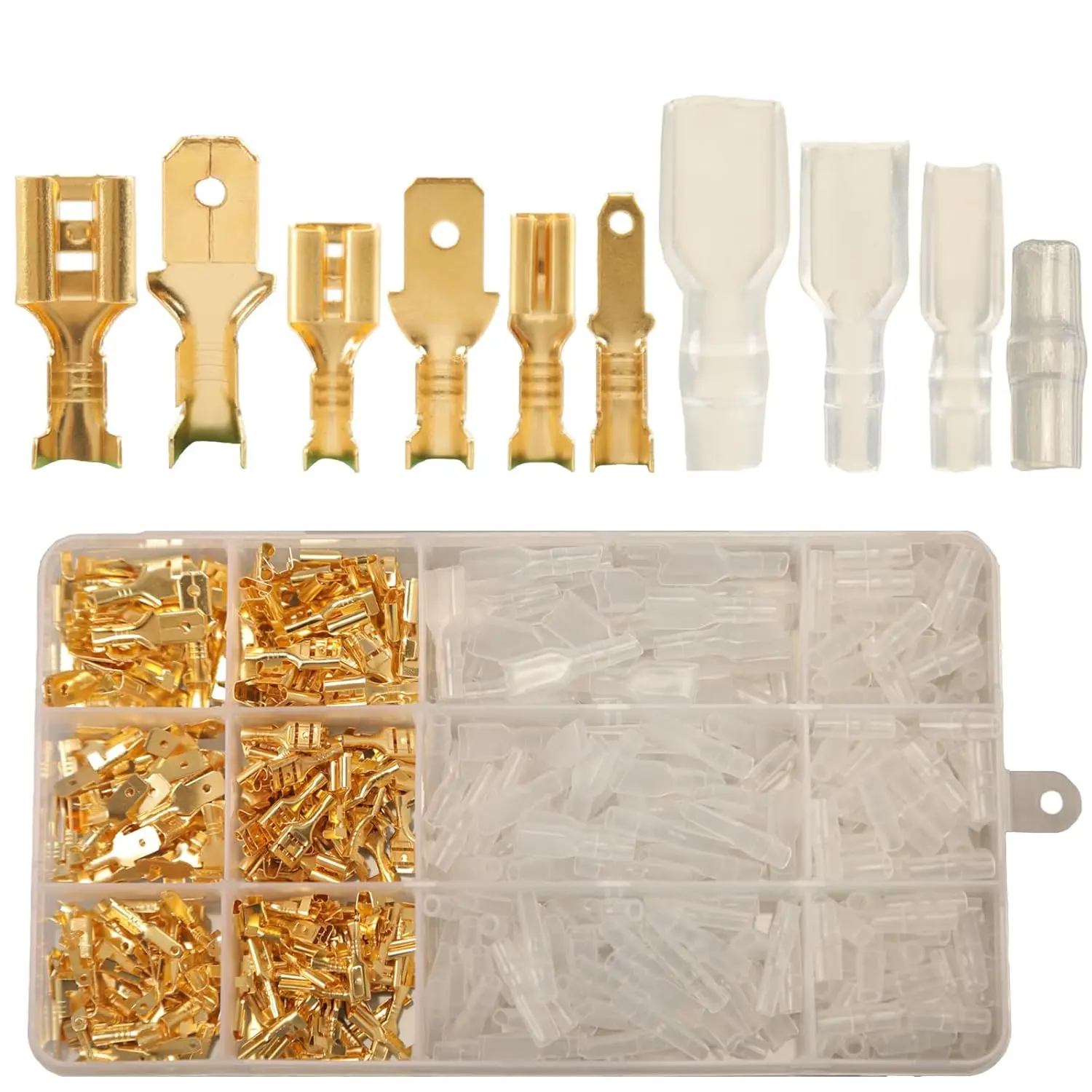 480 count Male and Female Spade Connectors Kit With Insulating Sleeve - 2.8mm, 4.8mm, 6.3mm Crimp Terminals for Electrical Wiring