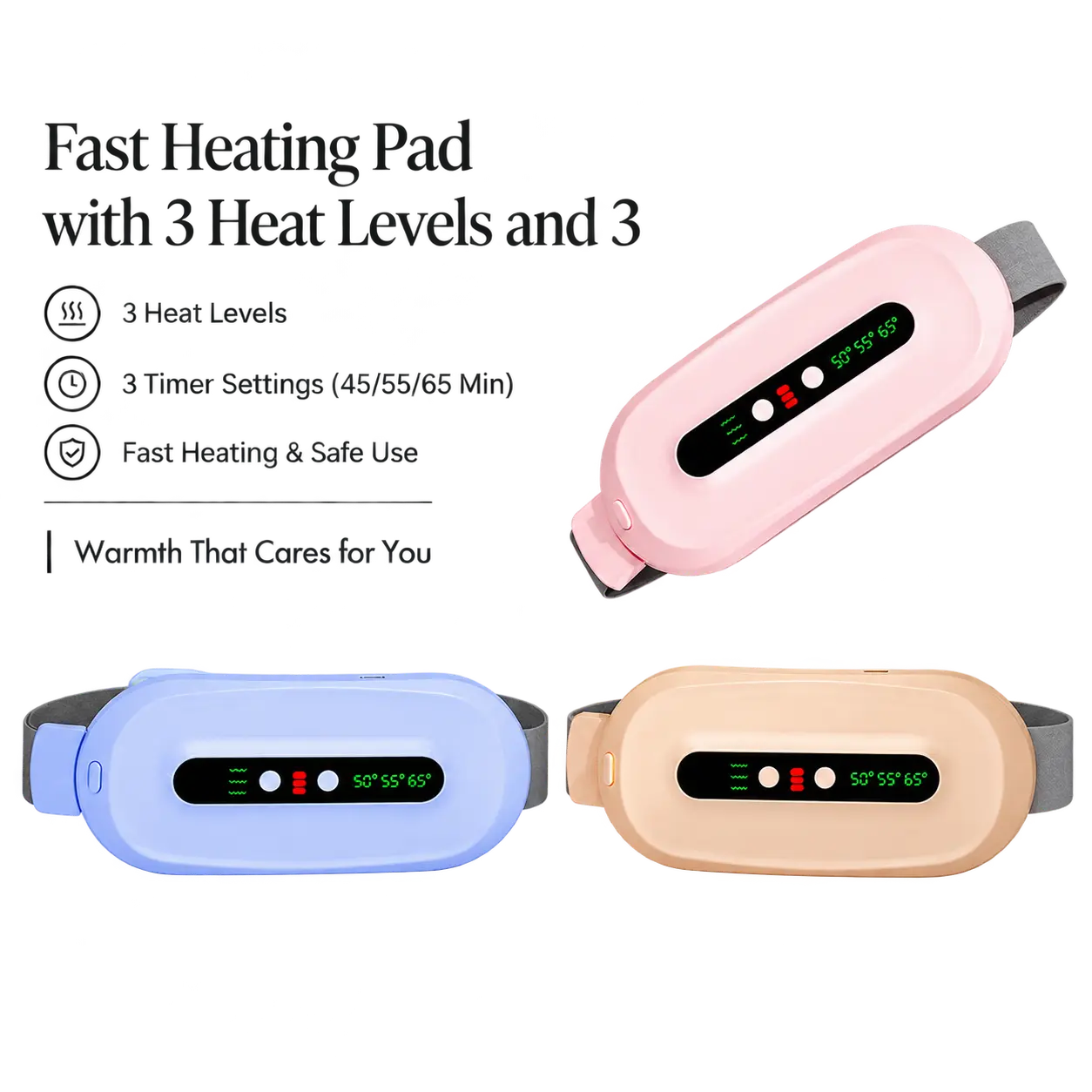 Cordless Rechargeable Heating Pad for Period Cramps - 3-Speed Adjustment Portable Electric Heat Belt, Gift for Women (Pink)