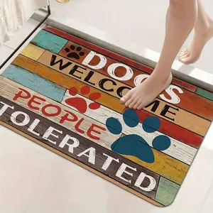 Colorful Dog Paw Print Welcome Home Mat For Spring And Summer, Outdoor Theme, Fade-Resistant, Suitable For Living Room, Bedroom, Kitchen, Home Decor, Available In Various Sizes, Washable, Polyester Doormat.