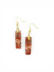 Handmade Natural Crazy Lace Agate Earrings | Premium 24k Gold Plating | Unique "Laughter Stone" Rectangle Drops