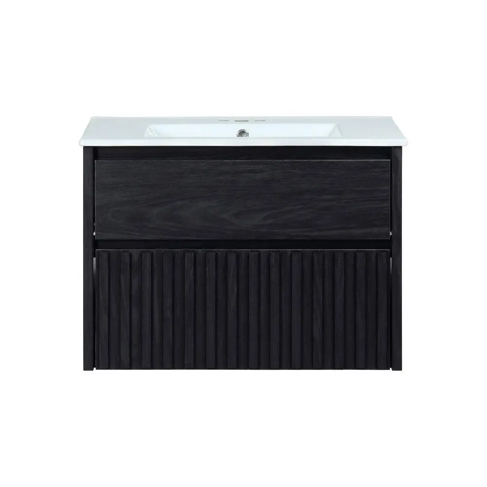 Sherwin Slat Modern Coastal 2-Drawer Wall Mounted Bath Vanity Cabinet Only (Sink Basin Not Included)